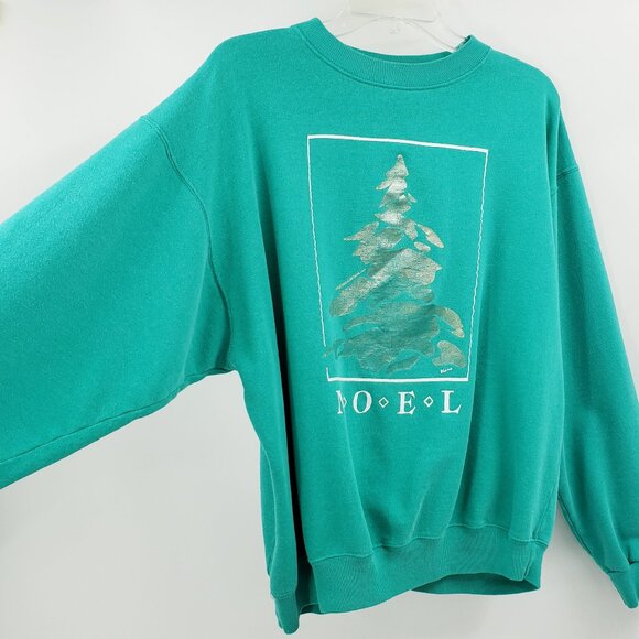Vintage Holiday Sweatshirt XL Noel Spellout Christmas Tree Graphic Made In USA - Picture 6 of 6